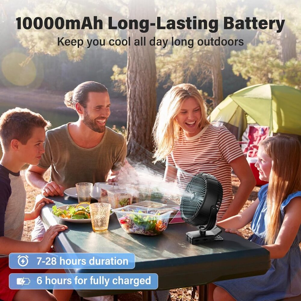 Misting Fan Rechargeable 10000mAh Battery, 8-inch Mister Fan with Clip– … - Picture 3 of 10